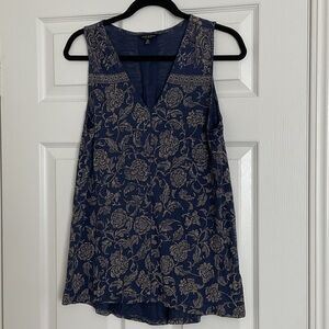 Lucky Brand Navy Blue Floral V-Neck Tank